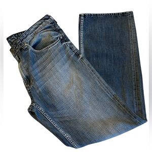 Buffalo David Bitton Mens Travis Relaxed Fit Straight Flare Leg Blue Jeans 38x33